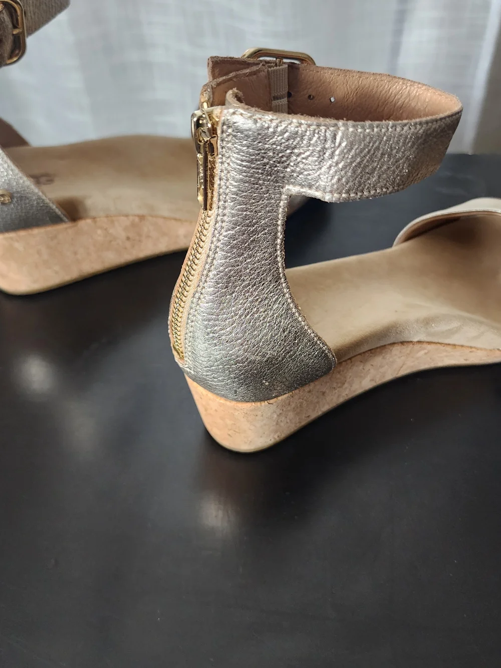 UGG Metallic Gold Cork Wedge Sandals - Ankle Strap